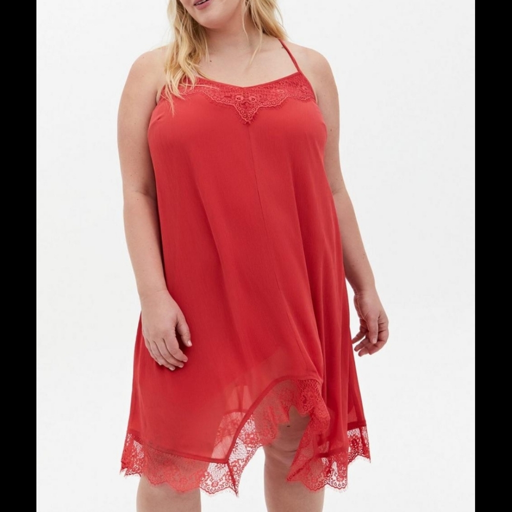 Torrid Sleep Lace Trim Slip Dress Size 1X V-Neck Strappy Back Nightgown Lingerie